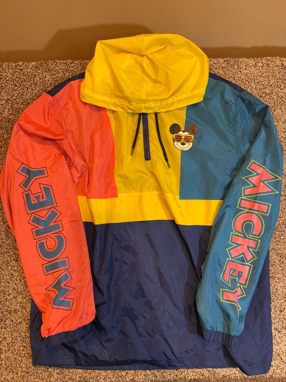 Disney Mickey Mouse Colorblock Quarter Zip Hooded Windbreaker Jacket